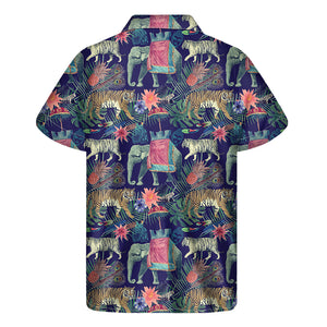 Asian Elephant And Tiger Print Men's Short Sleeve Shirt