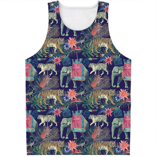 Asian Elephant And Tiger Print Men's Tank Top