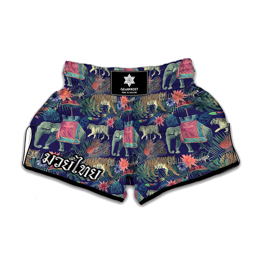 Asian Elephant And Tiger Print Muay Thai Boxing Shorts