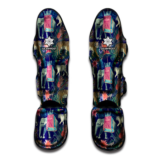 Asian Elephant And Tiger Print Muay Thai Shin Guard
