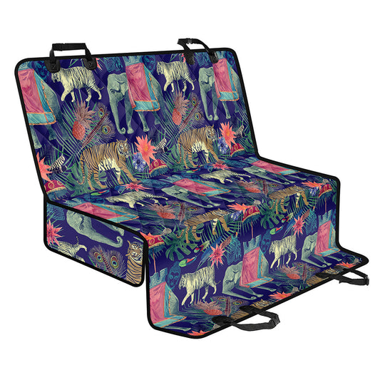 Asian Elephant And Tiger Print Pet Car Back Seat Cover