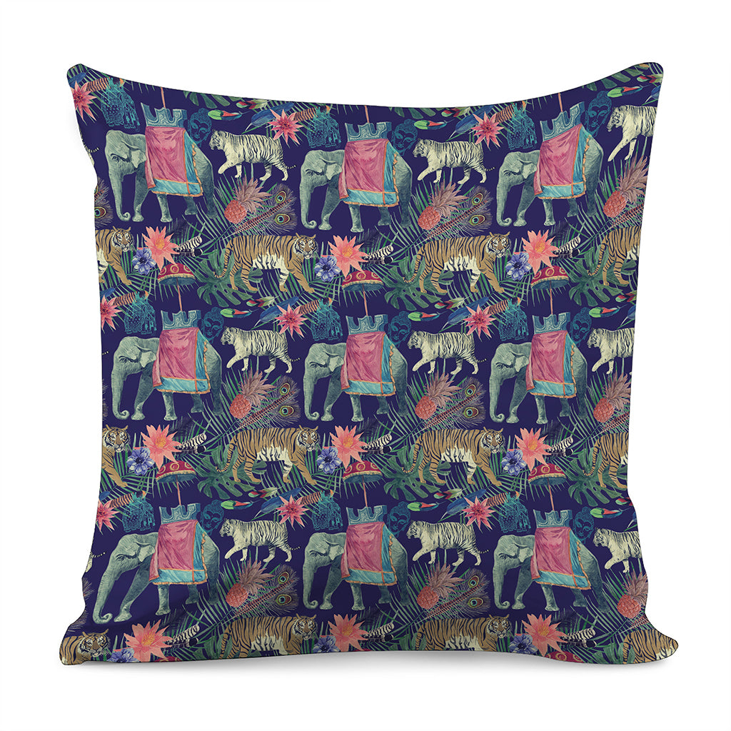 Asian Elephant And Tiger Print Pillow Cover