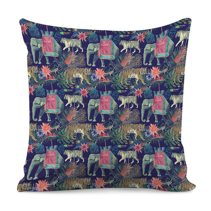 Asian Elephant And Tiger Print Pillow Cover