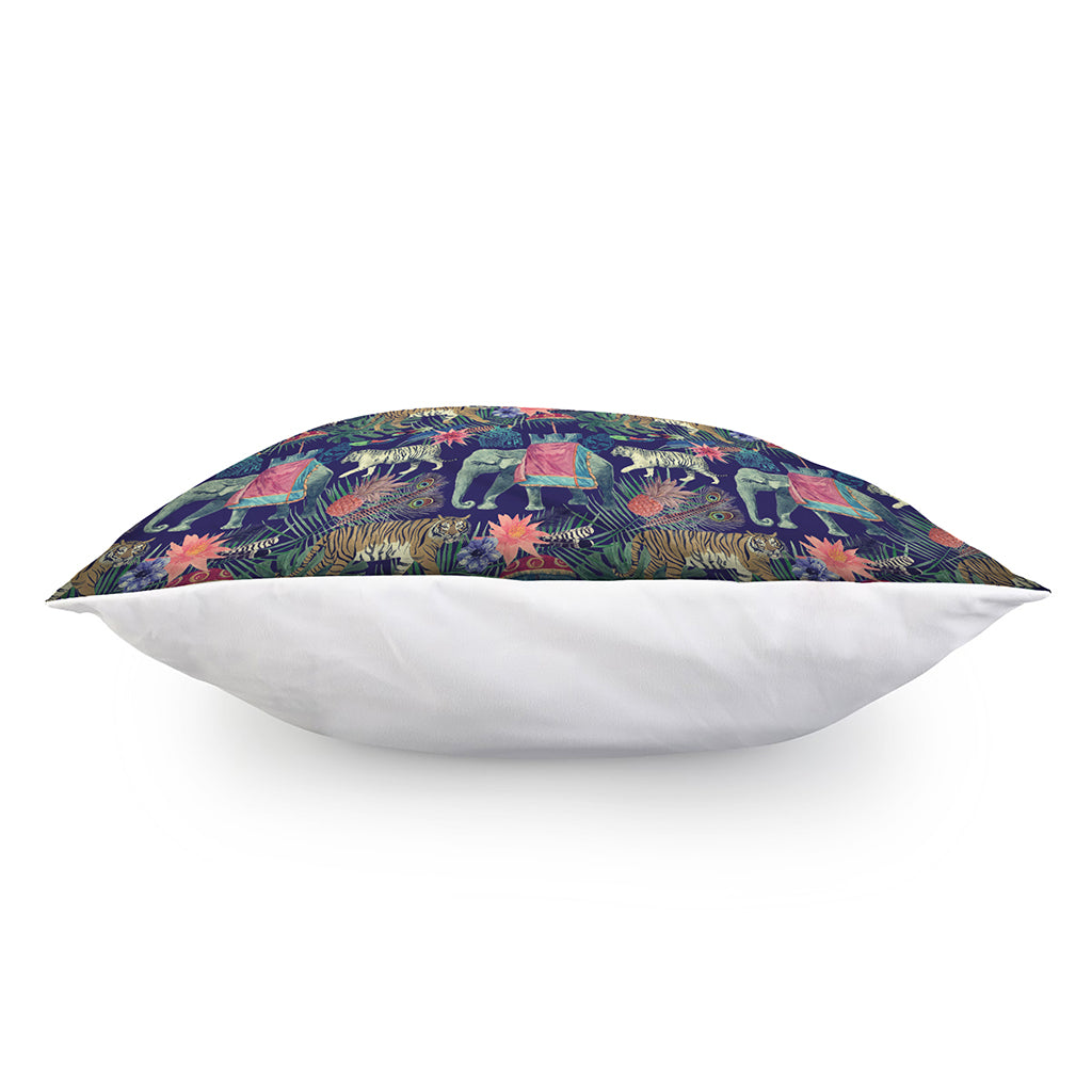 Asian Elephant And Tiger Print Pillow Cover