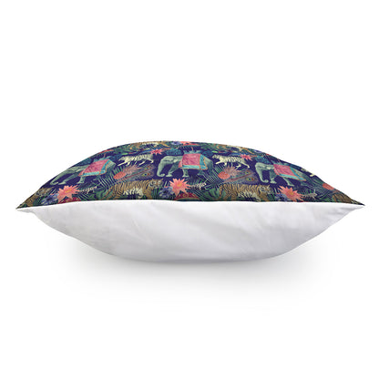 Asian Elephant And Tiger Print Pillow Cover