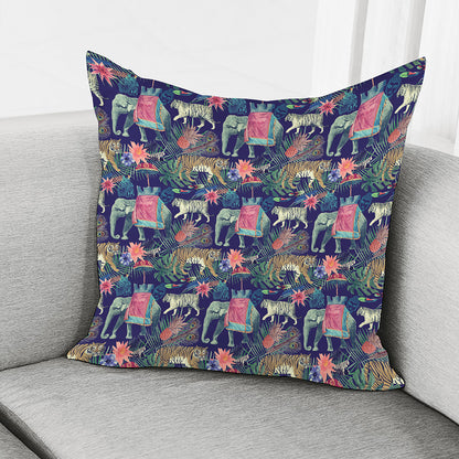 Asian Elephant And Tiger Print Pillow Cover