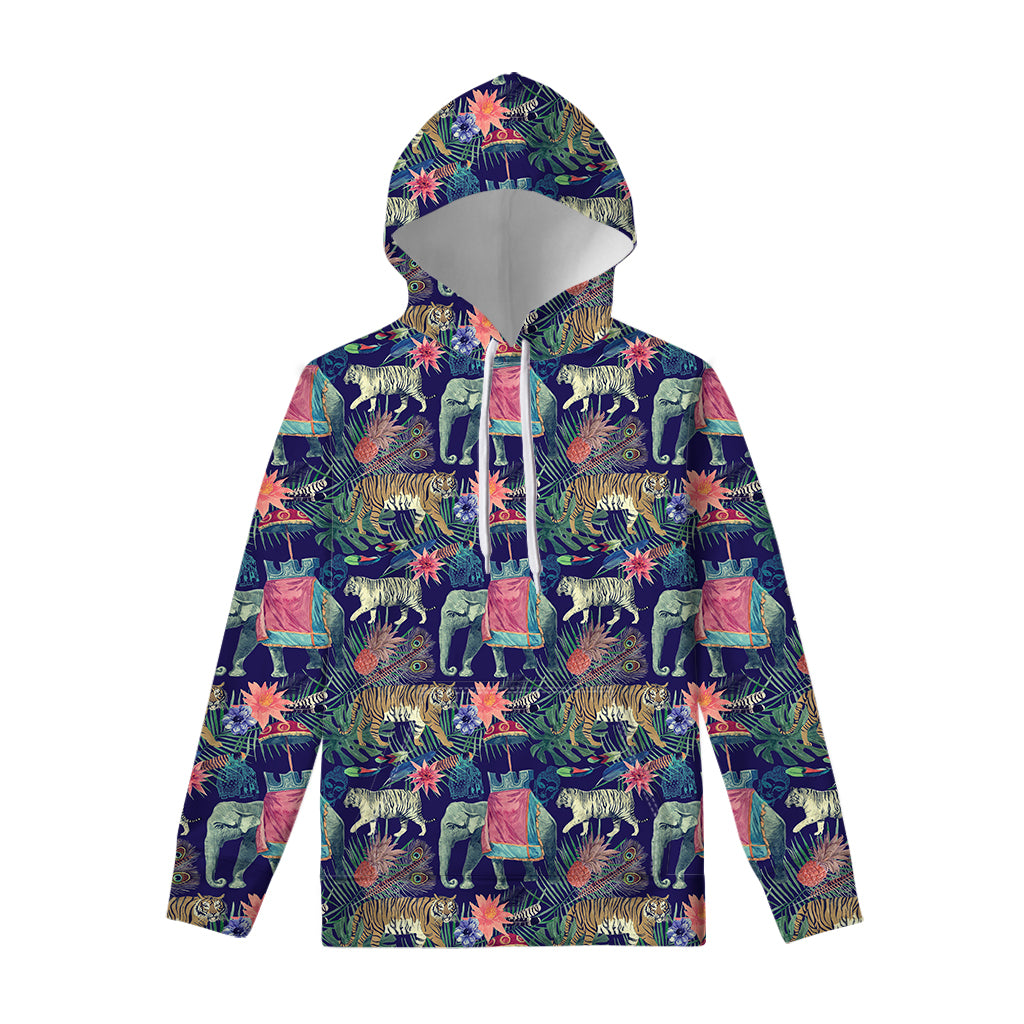 Asian Elephant And Tiger Print Pullover Hoodie