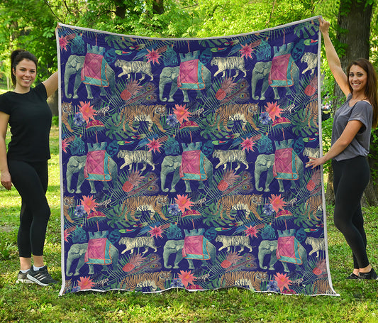 Asian Elephant And Tiger Print Quilt