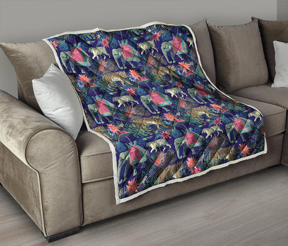 Asian Elephant And Tiger Print Quilt