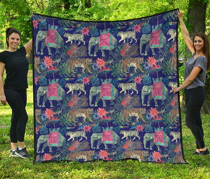 Asian Elephant And Tiger Print Quilt