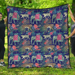 Asian Elephant And Tiger Print Quilt