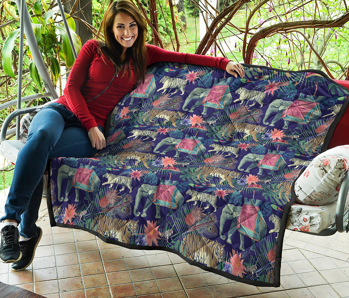 Asian Elephant And Tiger Print Quilt