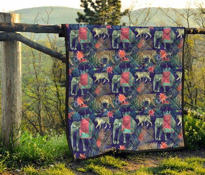 Asian Elephant And Tiger Print Quilt