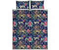 Asian Elephant And Tiger Print Quilt Bed Set