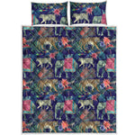 Asian Elephant And Tiger Print Quilt Bed Set
