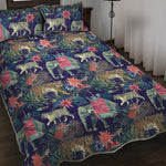 Asian Elephant And Tiger Print Quilt Bed Set