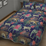 Asian Elephant And Tiger Print Quilt Bed Set