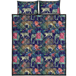 Asian Elephant And Tiger Print Quilt Bed Set