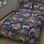 Asian Elephant And Tiger Print Quilt Bed Set