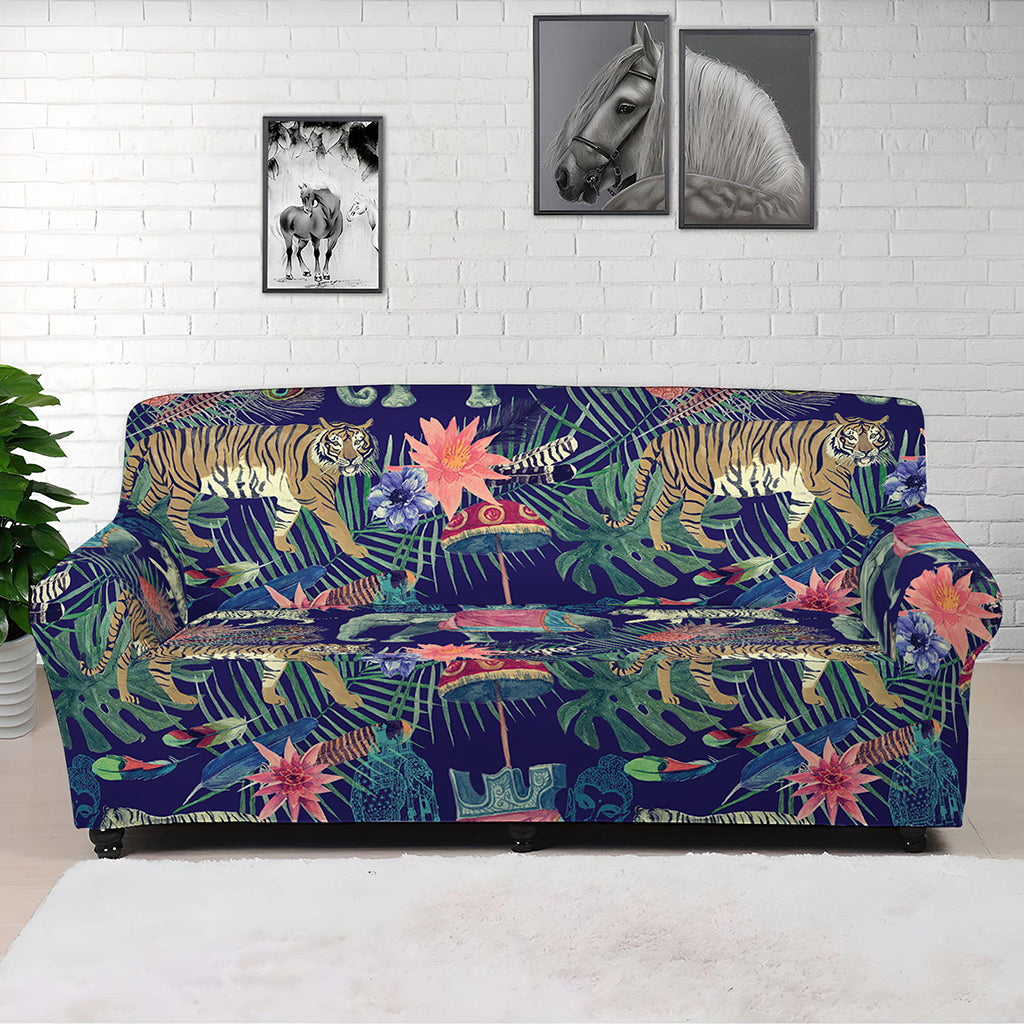 Asian Elephant And Tiger Print Sofa Cover