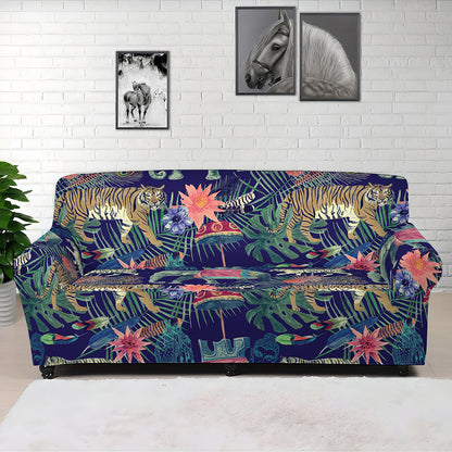 Asian Elephant And Tiger Print Sofa Cover