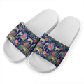 Asian Elephant And Tiger Print White Slide Sandals