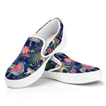 Asian Elephant And Tiger Print White Slip On Shoes