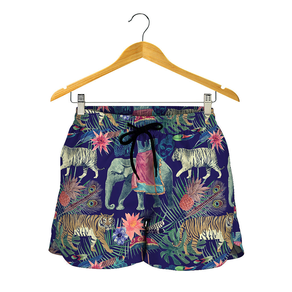 Asian Elephant And Tiger Print Women's Shorts