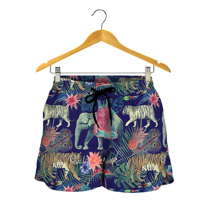 Asian Elephant And Tiger Print Women's Shorts