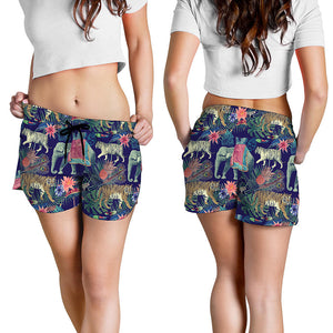 Asian Elephant And Tiger Print Women's Shorts