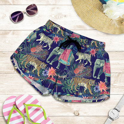 Asian Elephant And Tiger Print Women's Shorts