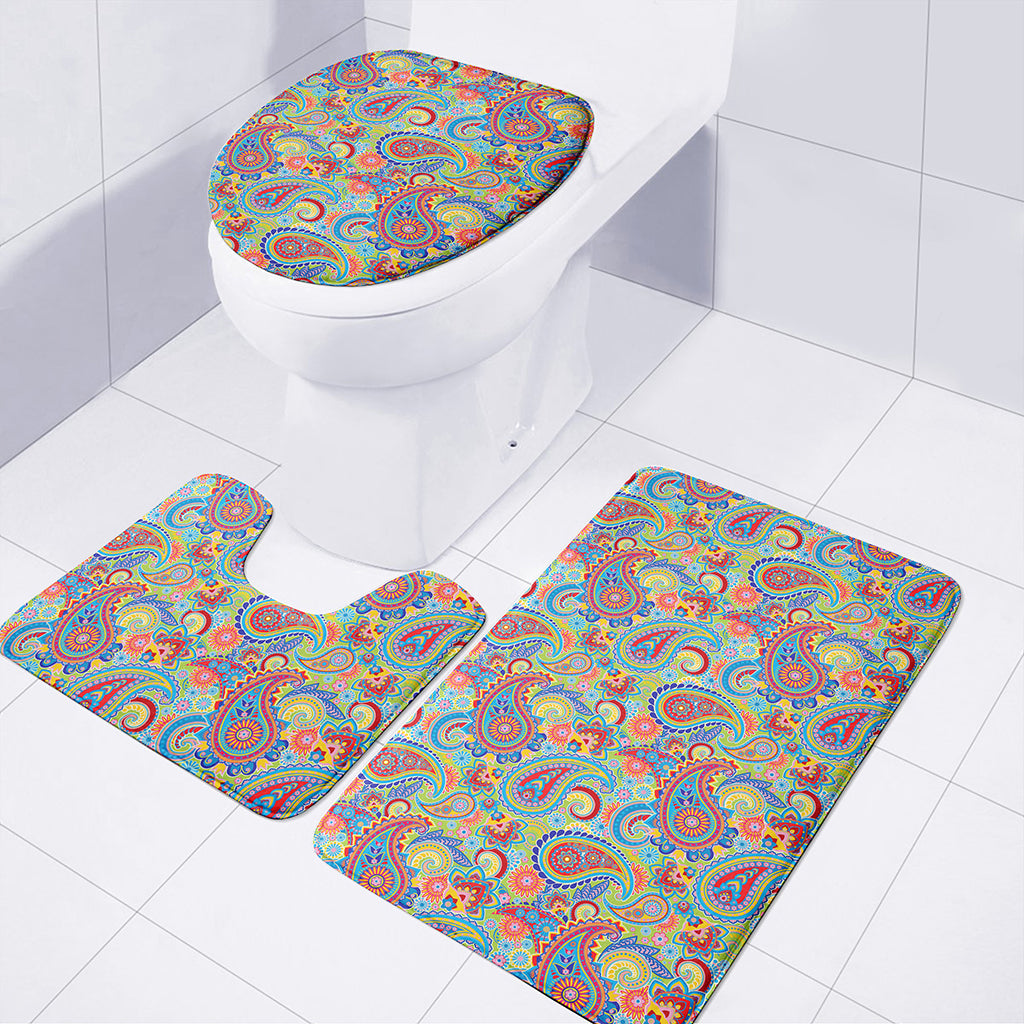 Asian Paisley Pattern Print 3 Piece Bath Mat Set