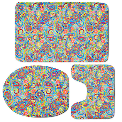 Asian Paisley Pattern Print 3 Piece Bath Mat Set