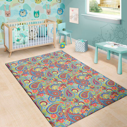 Asian Paisley Pattern Print Area Rug