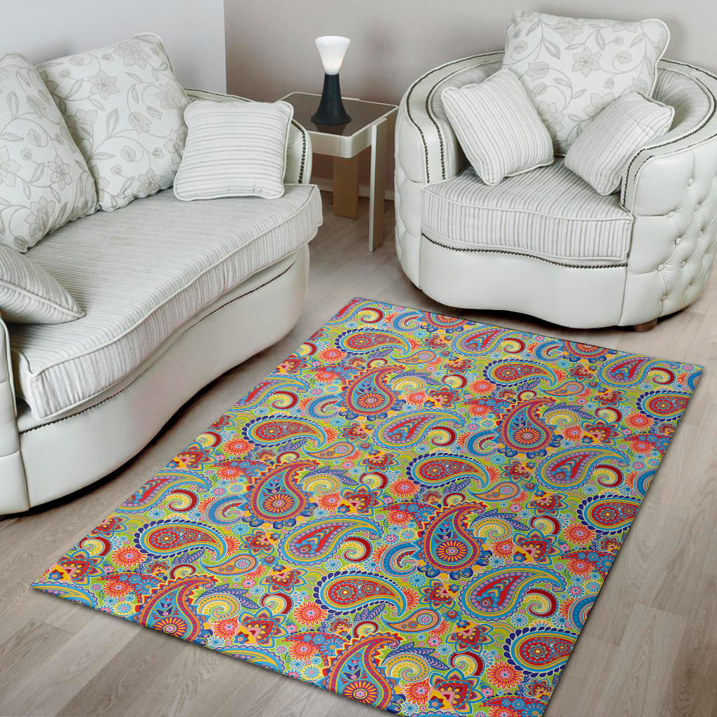 Asian Paisley Pattern Print Area Rug