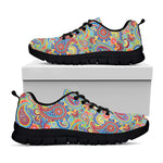 Asian Paisley Pattern Print Black Sneakers