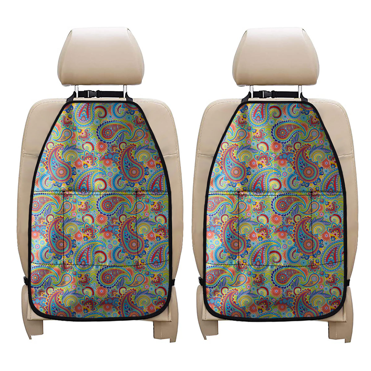 Asian Paisley Pattern Print Car Seat Organizers