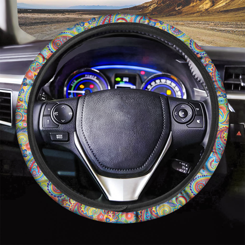 Asian Paisley Pattern Print Car Steering Wheel Cover