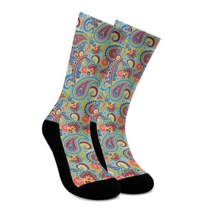 Asian Paisley Pattern Print Crew Socks