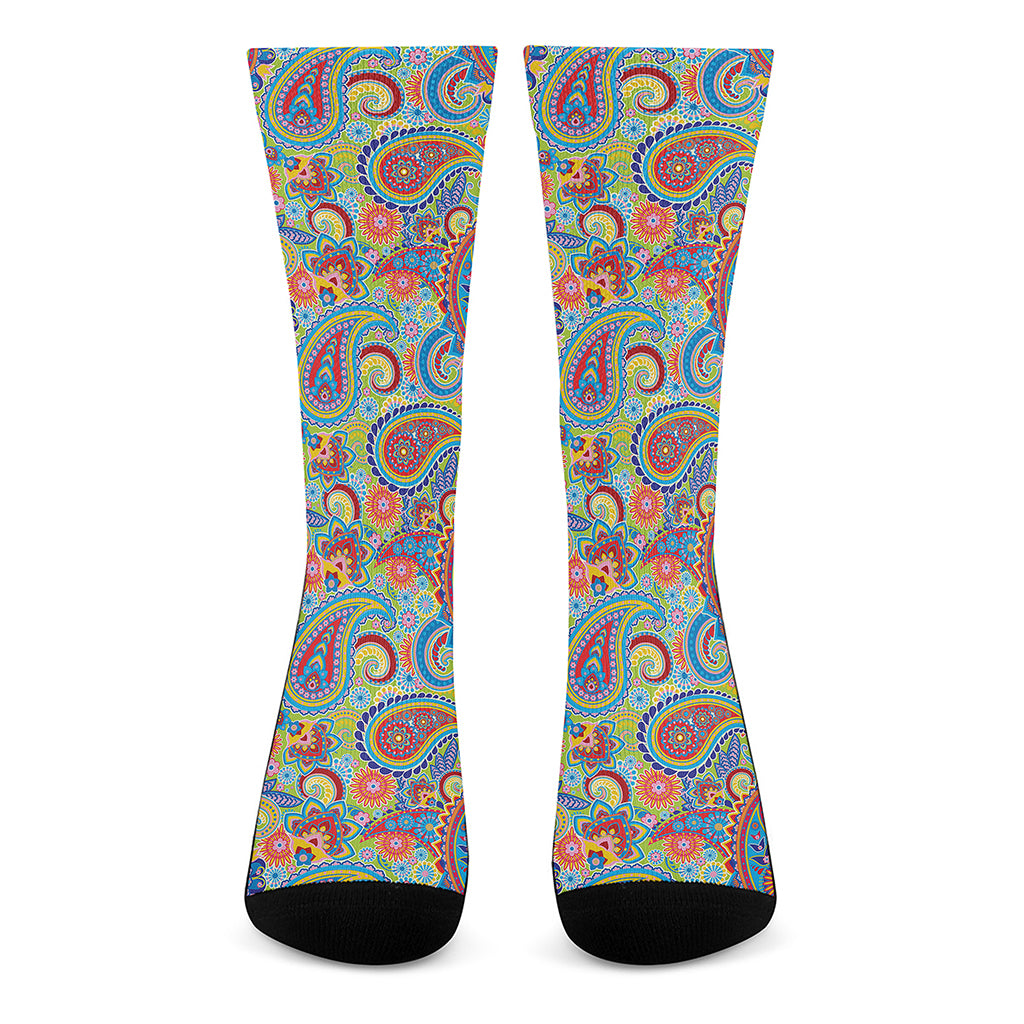 Asian Paisley Pattern Print Crew Socks