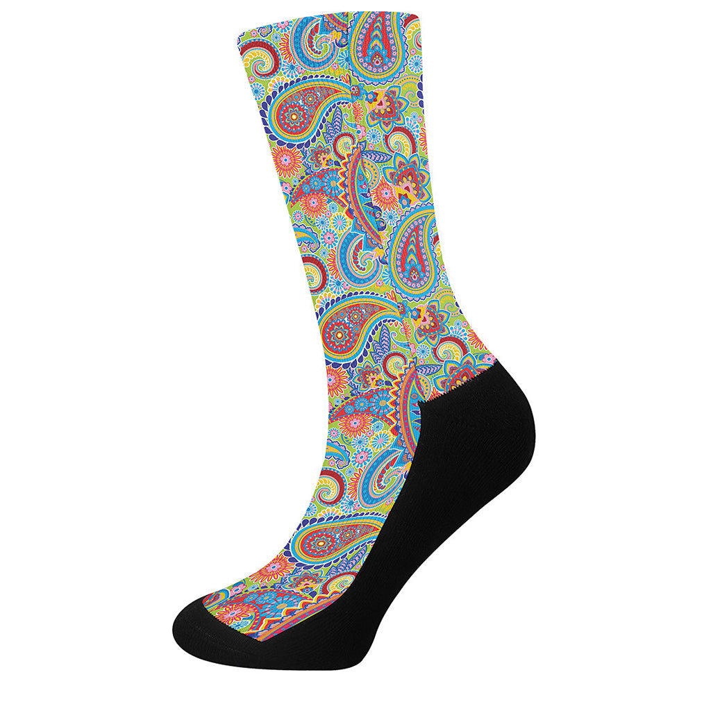 Asian Paisley Pattern Print Crew Socks