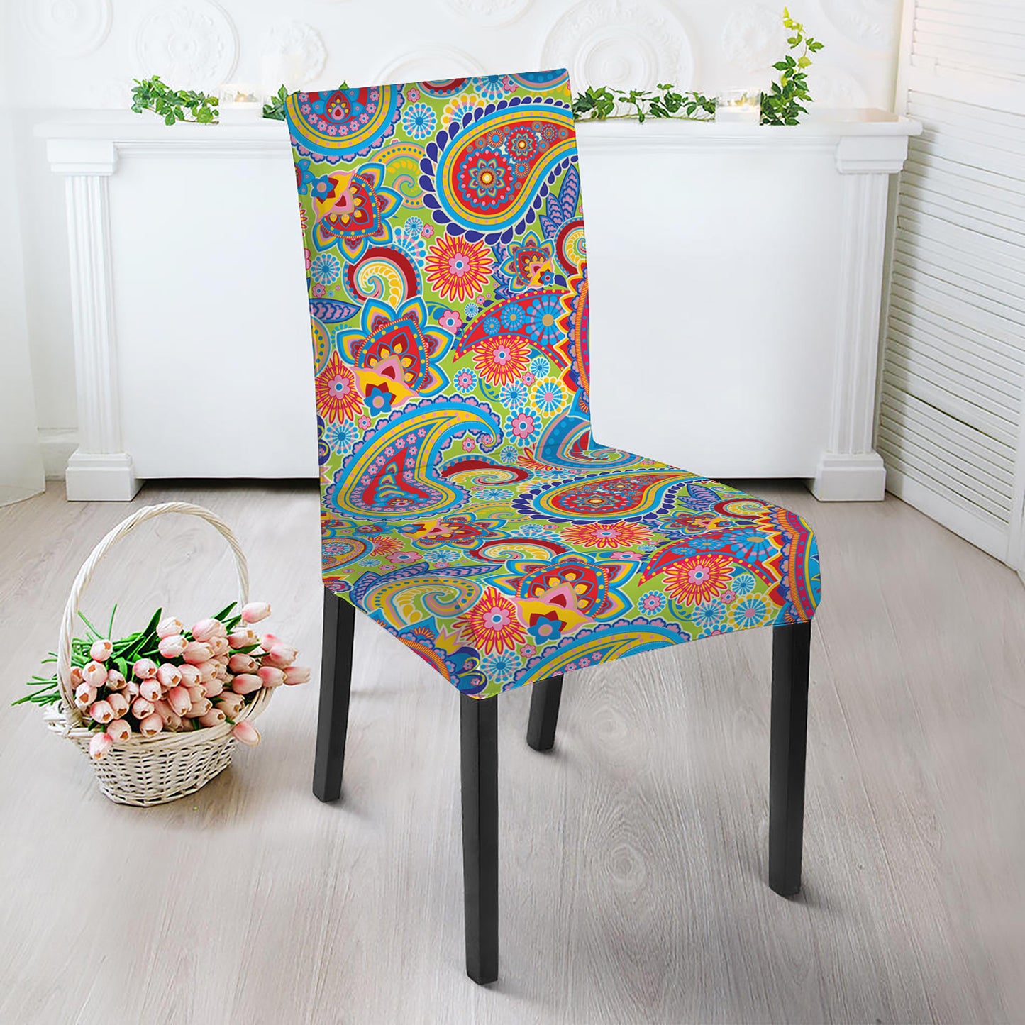 Asian Paisley Pattern Print Dining Chair Slipcover