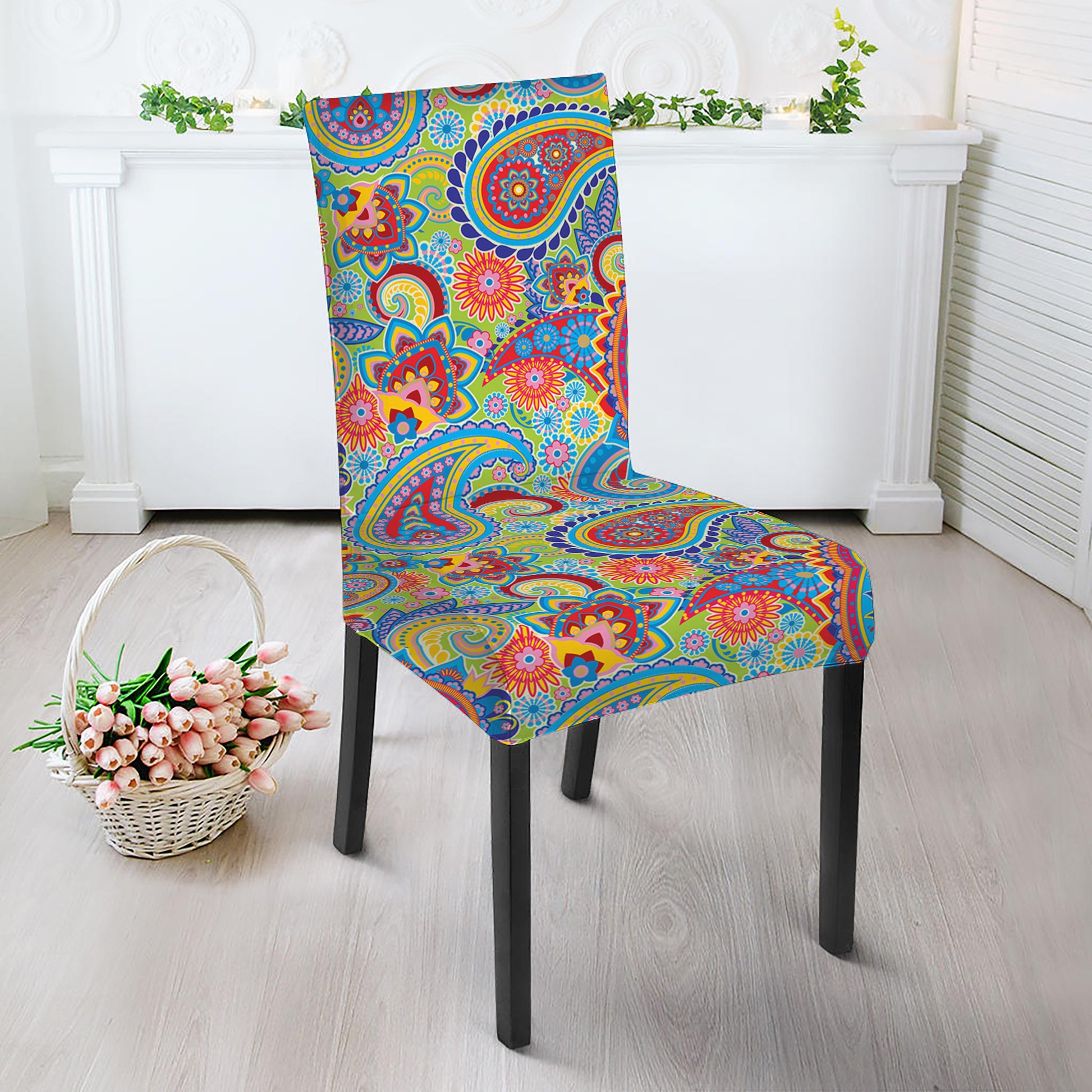 Asian Paisley Pattern Print Dining Chair Slipcover