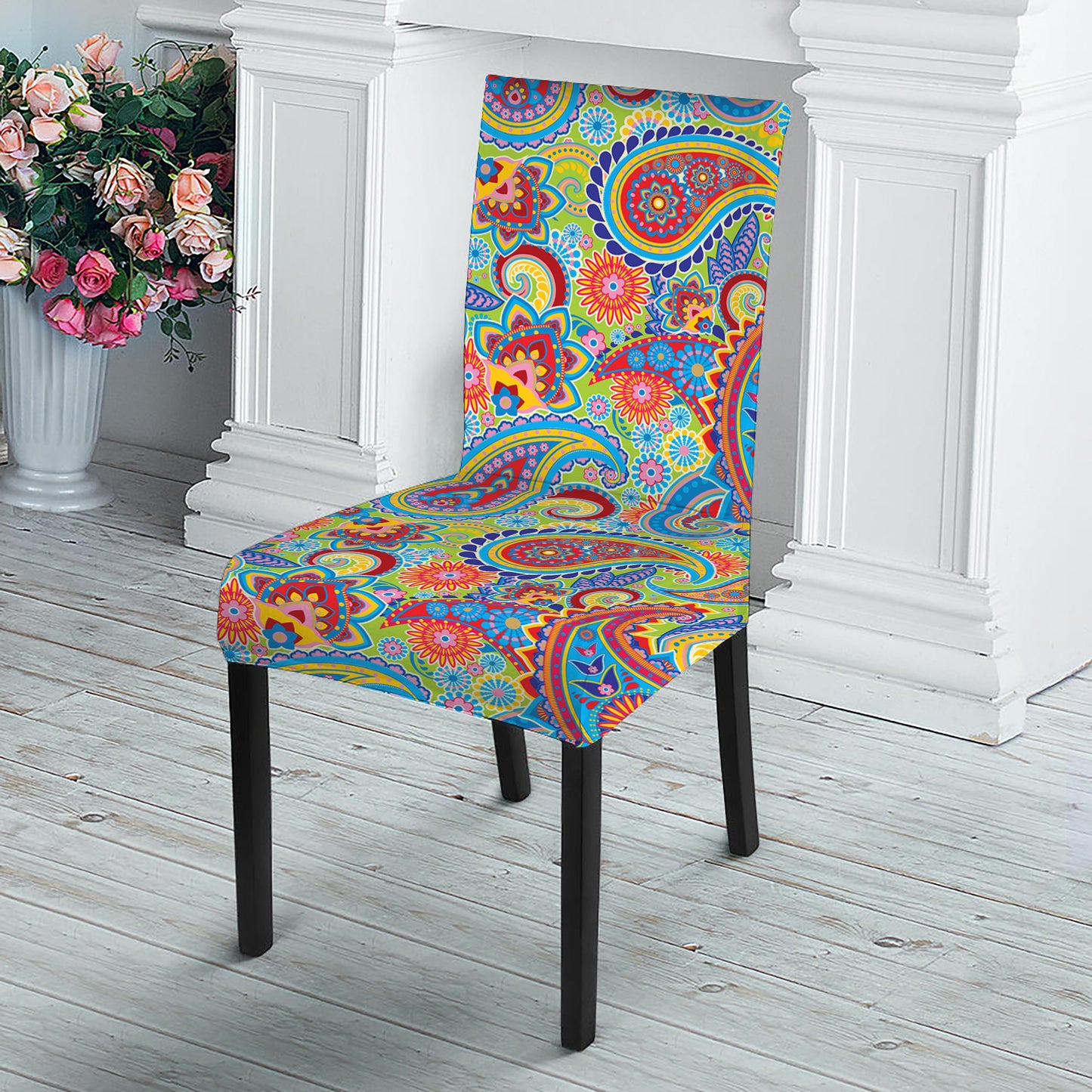 Asian Paisley Pattern Print Dining Chair Slipcover