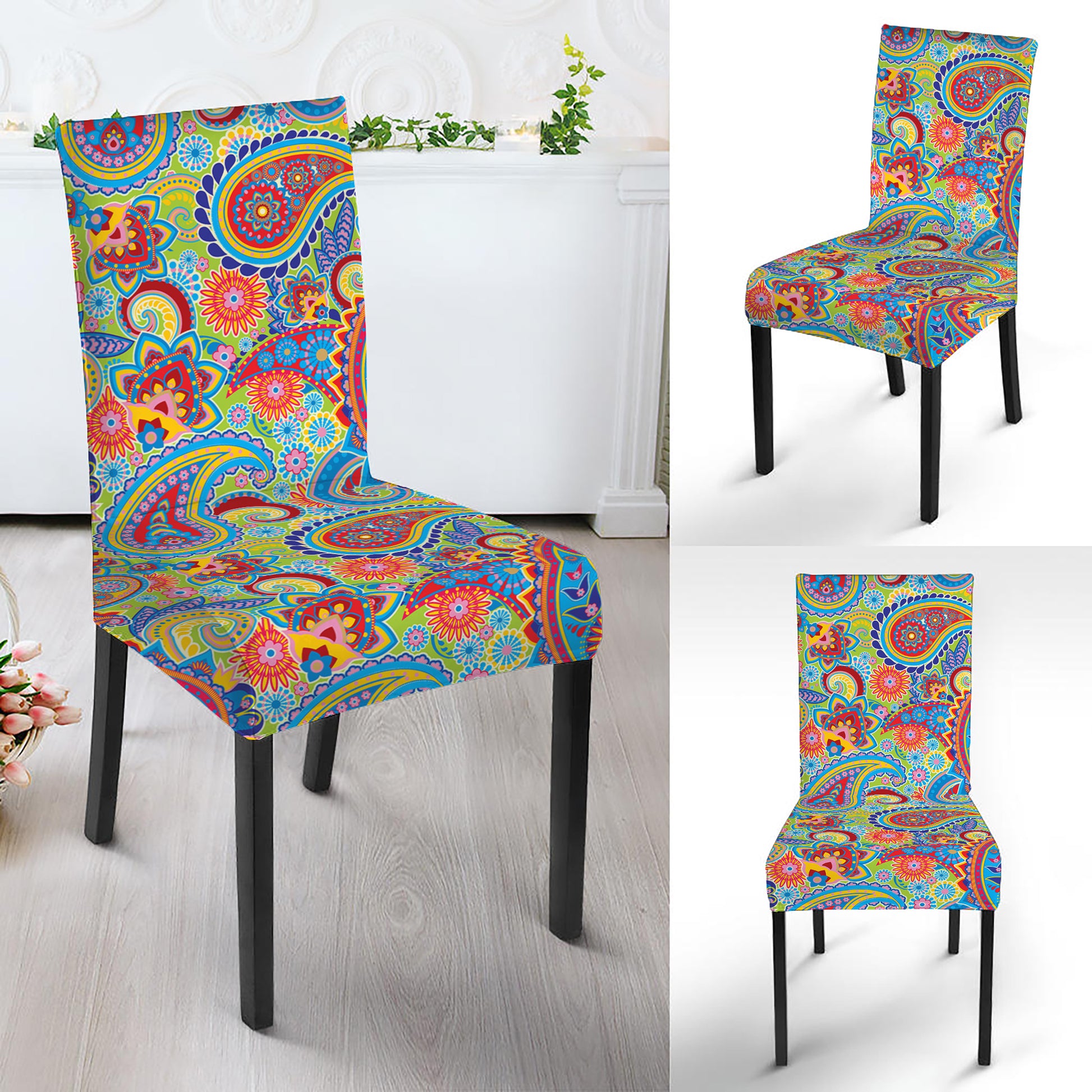 Asian Paisley Pattern Print Dining Chair Slipcover