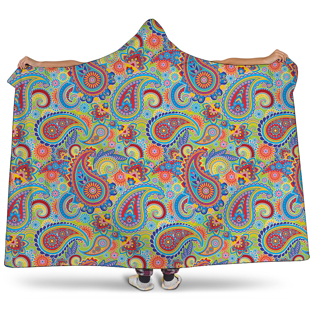 Asian Paisley Pattern Print Hooded Blanket
