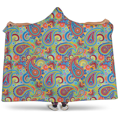 Asian Paisley Pattern Print Hooded Blanket