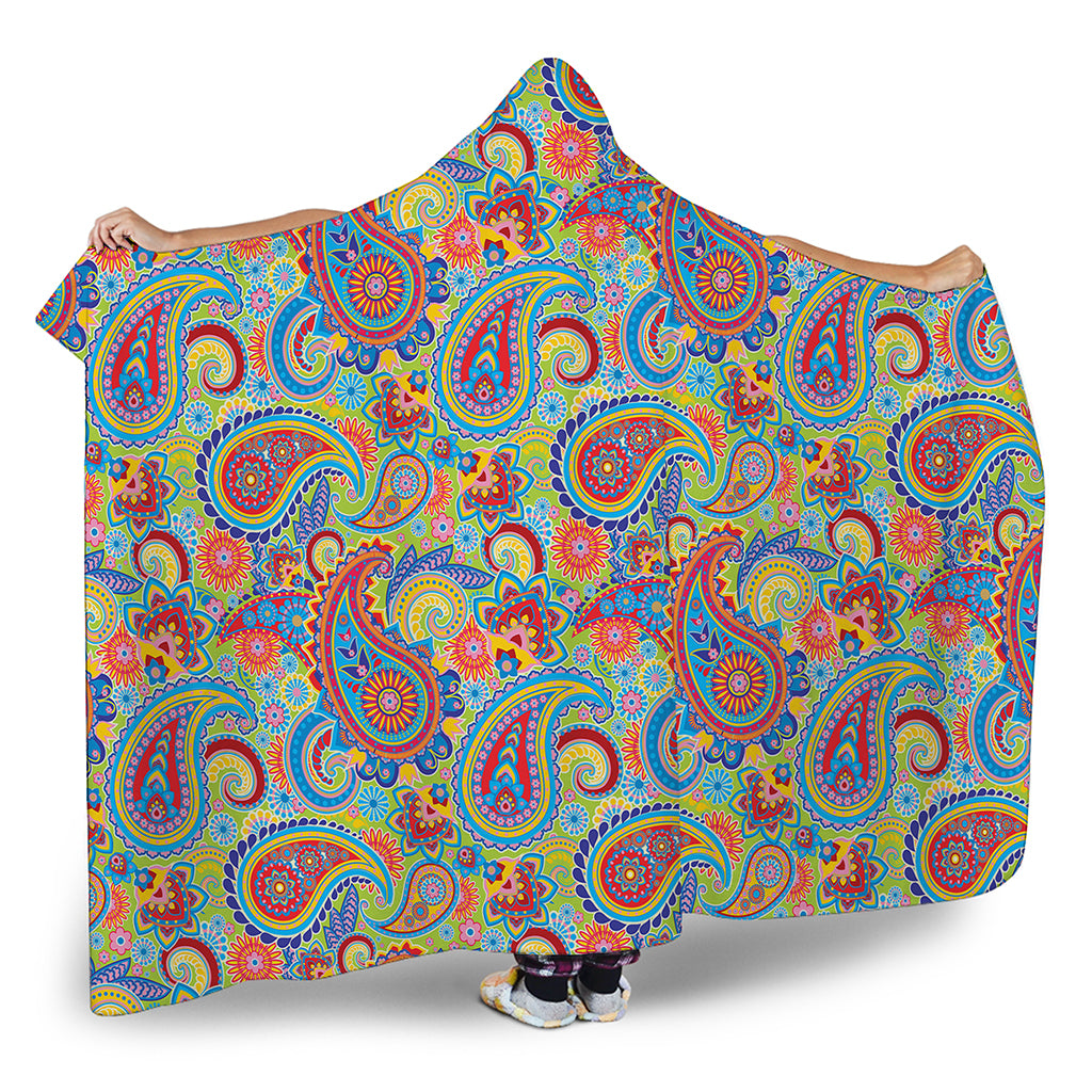 Asian Paisley Pattern Print Hooded Blanket
