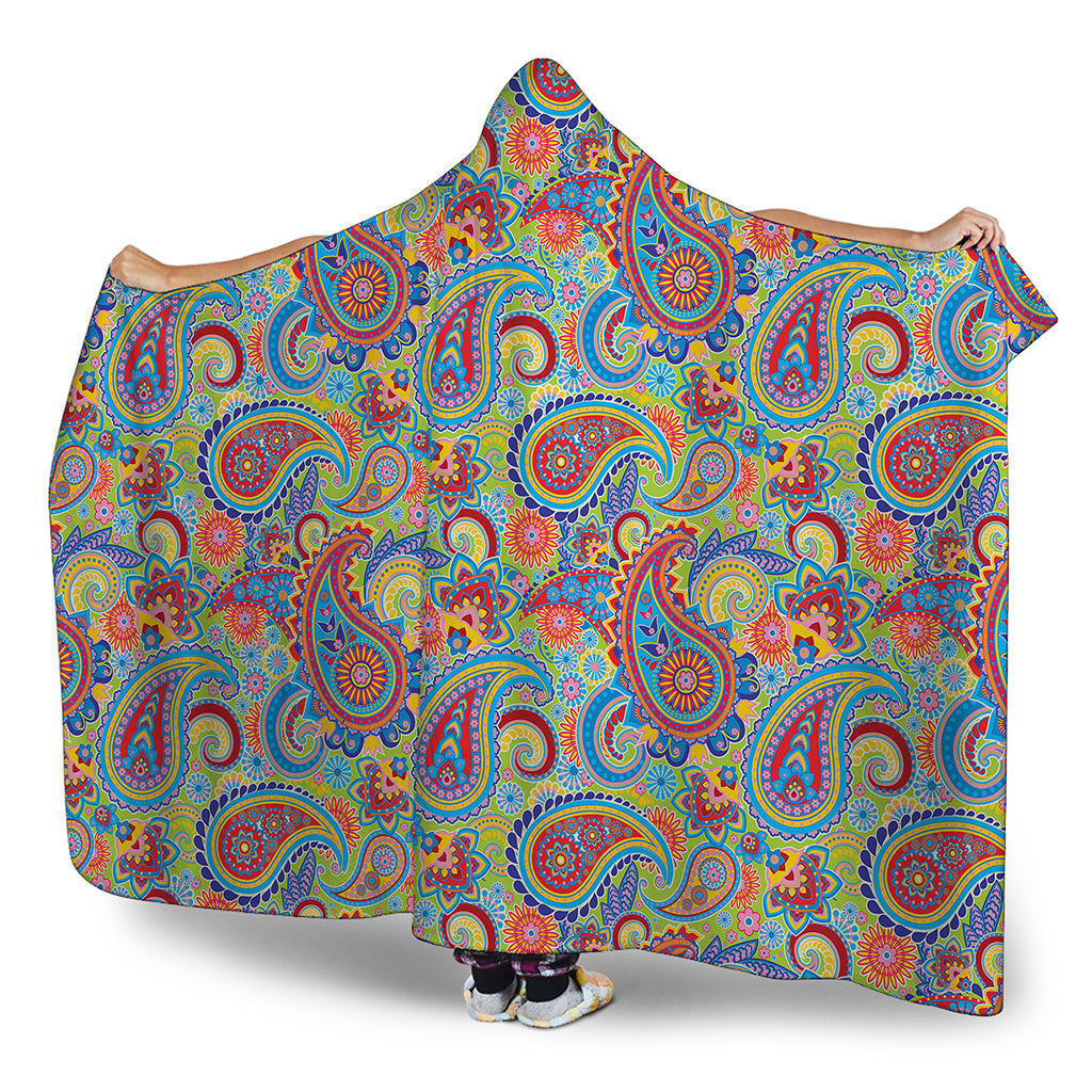 Asian Paisley Pattern Print Hooded Blanket