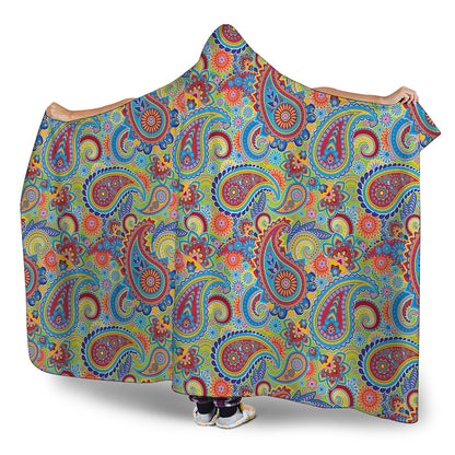 Asian Paisley Pattern Print Hooded Blanket